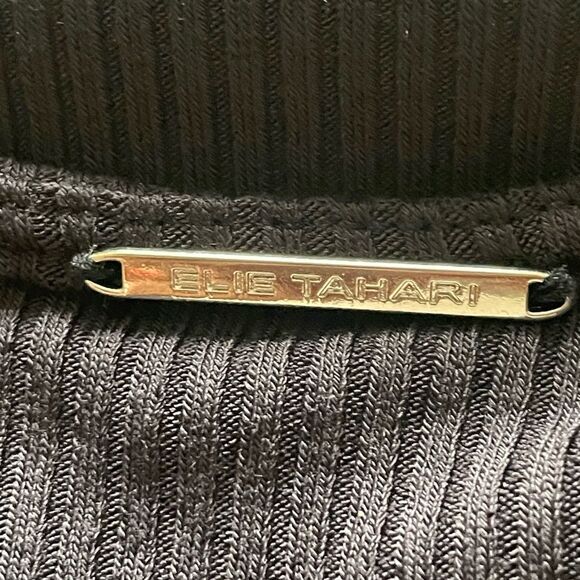 Elie Tahari Navy Short Sleeve Ribbed Twist Waist Maxi Dress - Picture 4 of 6